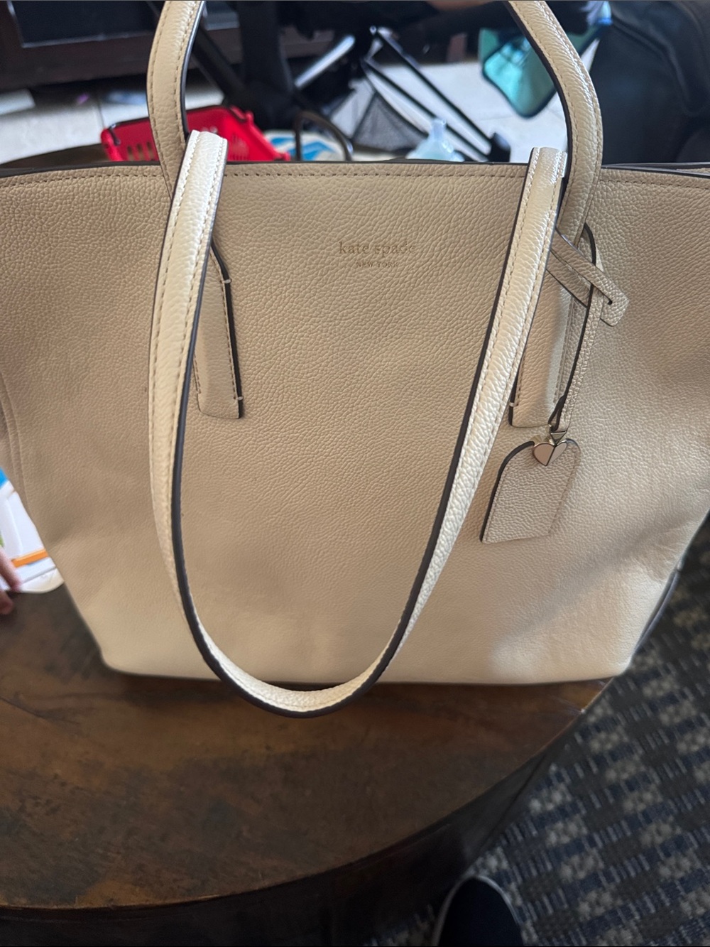 kate spade Cream Pebbled Leather Tote with Top Handles